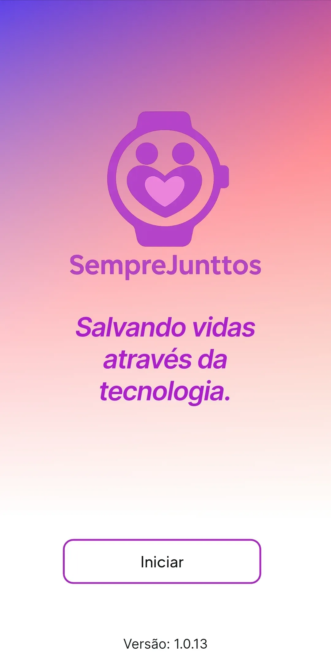 Tela inicial do app SempreJunttos com o logo e o botão Iniciar